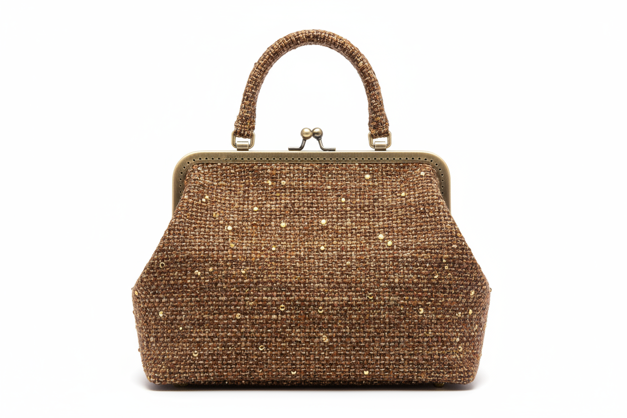 Borsa modello Mary Poppins in tessuto tweed stile Chanel
